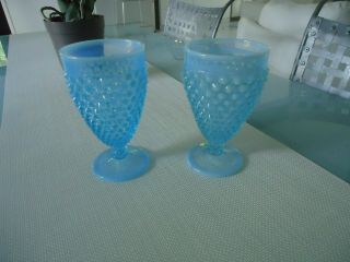 2 Pair Vintage Blue Fenton Hobnail Opalescent Water Goblets