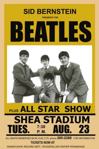 The Beatles At Shea Stadium Concert Poster 1966 13x19
