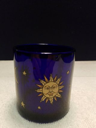 Libby Libbey Cobalt Blue Celestial Sun Moon And Stars Glass Mug " Mistake "