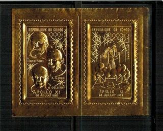 Congo Apollo Xi Gold Foil Pair Stamps Mnh
