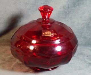 Vintage Viking Glass Candy Dish Ruby Red