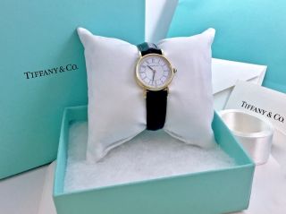Tiffany & Co.  14k Yellow Gold Round White Dial Swiss Watch 22mm W/ Box 18830c