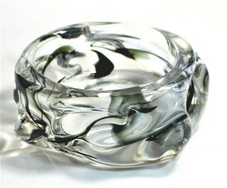 Whitefriars " Knobbly " Glass 9613 Dish Bowl Clear With Black Swirl Vintage Heavy