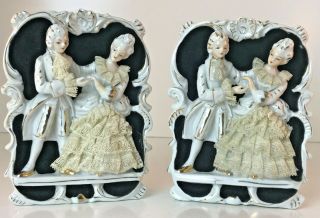 Vintage Sonsco Japan Pair Porcelain 3d Victorian Couple Wall Plaques/figurines
