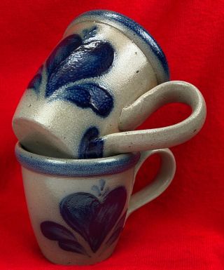 Rowe Pottery Coffee Mugs - Salt Glaze Heart Design 1991 - Set Of 2