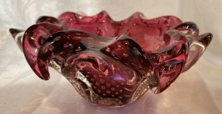 Vtg Murano Red Gold Controlled Bubble Art Glass Bullicante Ashtray Bowl