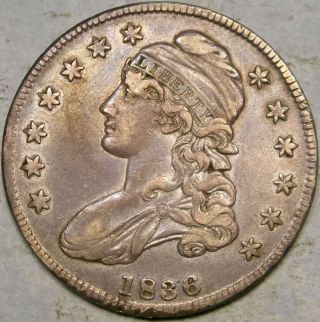 1836 Cap Bust Lettered Edge Silver Half Dollar O - 115 Recut 8 In Date R.  3 Scarce