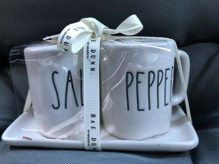Rae Dunn Ll Mini Mug Salt & Pepper Shakers W/ Tray Set 2019
