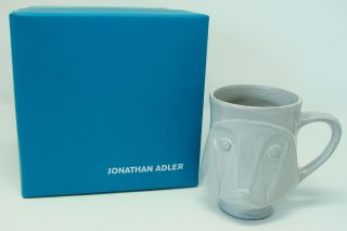 Nib Jonathan Adler Rare Utopia Dog Double Face Gray Two Sided Mug Cup,  Box