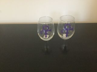 Prince Purple Rain Stemless Wine Glasses Set Of 2 Symbol Music Great Gift