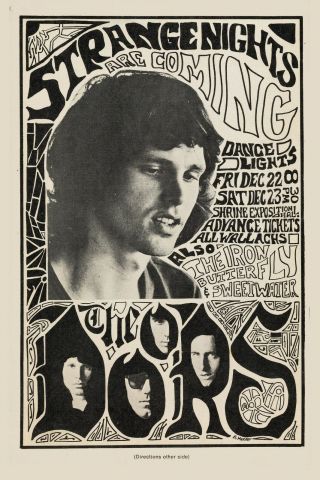 Rock: Jim Morrison & The Doors At Shrine Los Angeles Concert Poster 1968 13x19