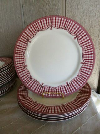 Neiman Marcus Queens China Red Toile Rooster Dinner Plates Set Of 5