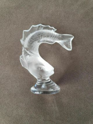 Lalique France Crystal Leaping Goujon Fish Paperweight Signed