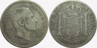 1881 Spain/philippines 50 Centavos F Details Km 150 83.  5 Silver Xx76