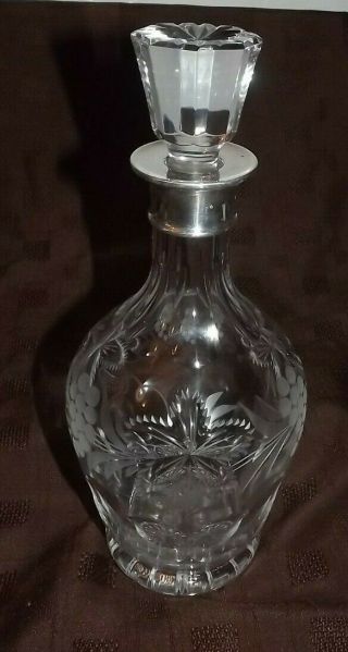 A Chick & Sons Sterling Silver Collared Cut Crystal Decanter - 1977 - 27cm Tall