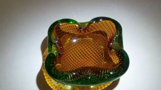 Murano Glass Bullicante bowl/ash tray in Gold/ Amber and Green Small Bubbles 2