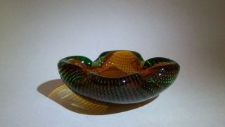 Murano Glass Bullicante bowl/ash tray in Gold/ Amber and Green Small Bubbles 3
