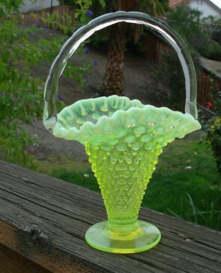Vintage Yellow Hobnail Glass Vase.  Fenton?.  With Opalescent Rim