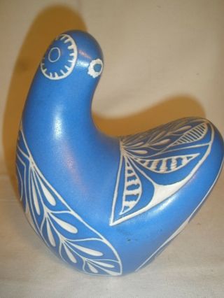Pablo Zabal Chile Pottery Hen Signed Blue & White 6 " Vintage 1970s Figurine Euc