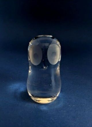 Cute Wedgwood Clear Glass Owl Paperweight - Signed