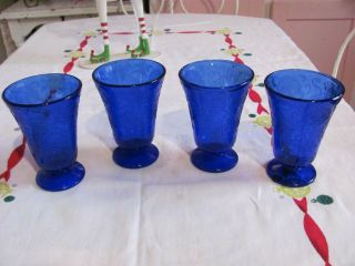 Set Of 4 Cobalt Blue Hazel Atlas Florentine Poppy 4 " Juice Tumbler Glasses