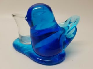Vintage Cobalt Blue Glass Bluebird Of Happiness Candle Holder - Artist Signed -