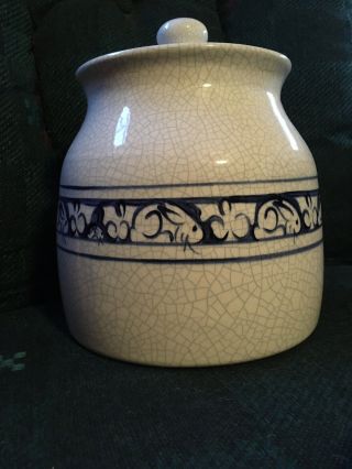 Dedham Pottery Potting Shed Bunny Rabbit Blue&white Large Crackle Canister J15