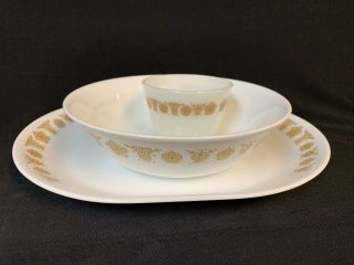 Corelle Gold Butterfly Oval Serving Platter 12 " Serving Bowl And Tea Cup