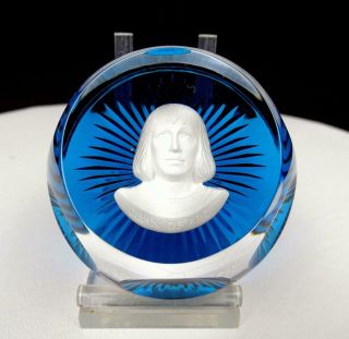 Baccarat France Franklin Joan Of Arc Blue 1 3/4 " Paperweight 1975 - 1978