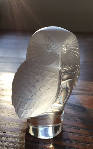 Lalique Art Glass “chouette”perched Owl,  3 1/2”tall Crystal Figurine.  1181500.