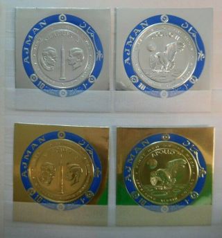 Ajman,  Michel 471,  474 (2),  475,  Silver & Gold Metal Stamps,  Mnh,  Apollo Xi