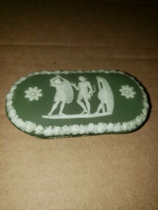 Wedgwood Jasperware Green And White Match Box " Aeneas,  Apollo,  And Diomedes "