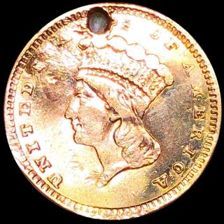 1857 Rare Gold Dollar Near Unc Hole Philadelphia $1 Indian Princess Coin No Res