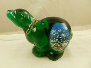 Vintage Fenton Glass Green Hand Painted Signed Christmas Polar Bear Figurine