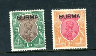 Burma Opts.  On India (2) Sg 13/14 L.  H.  M.  (bo544)