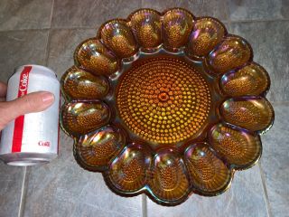 Vintage Indiana Carnival Glass Iridescent Deviled Egg Platter Dish Plate Hobnail