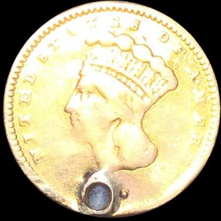 1857 Rare Gold Dollar Nicely Circulated Detail Hole High End Lustrous $1 Coin