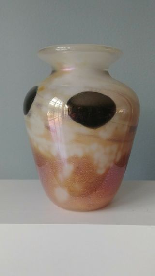 O ' Connor Hand Blown Art Glass Vase,  Artist Signed,  O ' Connor 4/76,  Iridescent 2