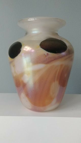 O ' Connor Hand Blown Art Glass Vase,  Artist Signed,  O ' Connor 4/76,  Iridescent 3