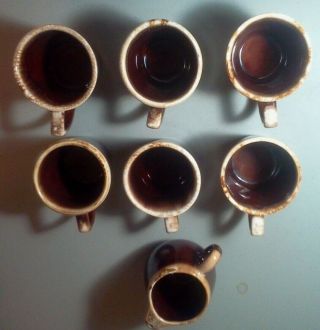 Vintage Mccoy Pottery Usa Brown Drip Glaze Coffee 6 Mugs Set & Creamer