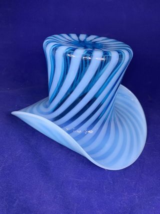 Fenton Art Glass French Blue Spiral Optic Top Hat Vase - Vintage C.  1930 