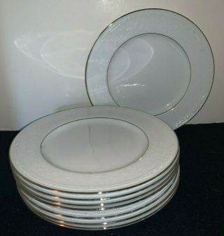 (set Of 8) Noritake Whitecliff Platinum 8 1/2 " Salad Plates (made In Sri Lanka)