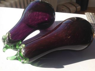 Vintage Murano Hand Blown Art Glass Eggplants Aubergines 2