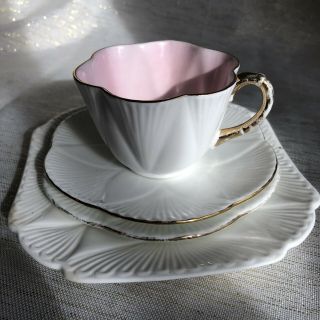Wileman Late Foley Shelley Small Tea Cup Saucers Plate Set Pink White Gold
