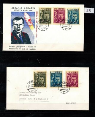 == Albania 1962 - 2 Fdc - Space - Gagarin - Red Overprint