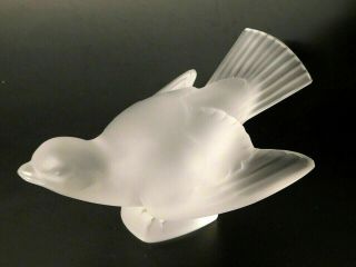 Lalique Frosted Crystal Sparrow Bird Figurine Head Up Wings Spread Out France 5 "