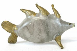 Hand Blown Gray And Gold Pink Glass Fish From Romania