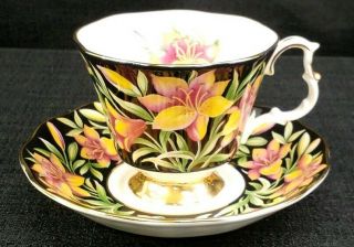 Royal Albert Provincial Flowers Prairie Lily Tea Cup & Saucer Gold Rim