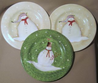Oneida Snowmates Debbie Taylor - Kerman 3 Round Salad Plates 2 White 1 Green 8 1/2