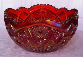 Vintage Indiana Glass Footed Bowl Iridescent Sunset Red 8 - 1/2 " - Ca.  1972 - Exc